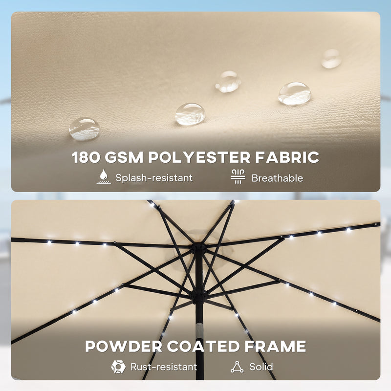 Patio Umbrella With Lights Adjustable Shade for Day and Night Use, Beige (Free Rain Cover)
