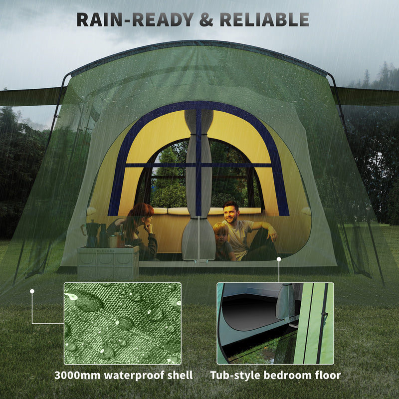 Family Camping Tent with Separate Bedroom and Living Area for Dry Spacious Shelter Green
