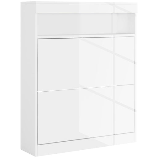 Shoe Storage Cabinet With Flip Doors Holds 16 Pairs Space Saving Design White