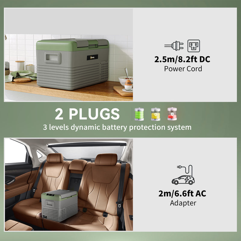 40L Portable Car Fridge Freezer with Dual Zone and LCD Display Light Green by Outsunny AOSOM