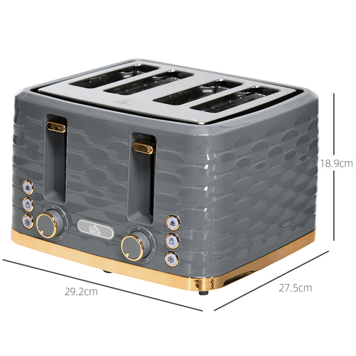 Grey Four Slice Toaster with Rippled Design for Even Browning by HOMCOM