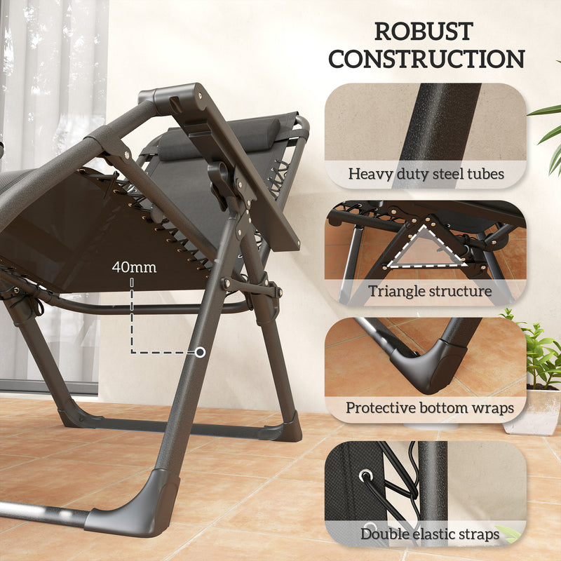 Set of Two Grey Reclining Sun Loungers with Cushions for Garden and Patio by Outsunny