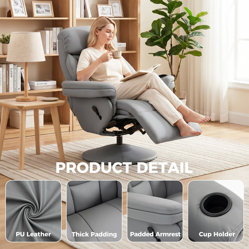 Recliner Chair with Swivel Base and Easy Clean Waterproof Upholstery for Living Room