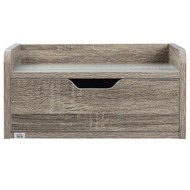 Set of 2 Wall Mounted Bedside Tables With Storage Drawer Space Saving Design Grey