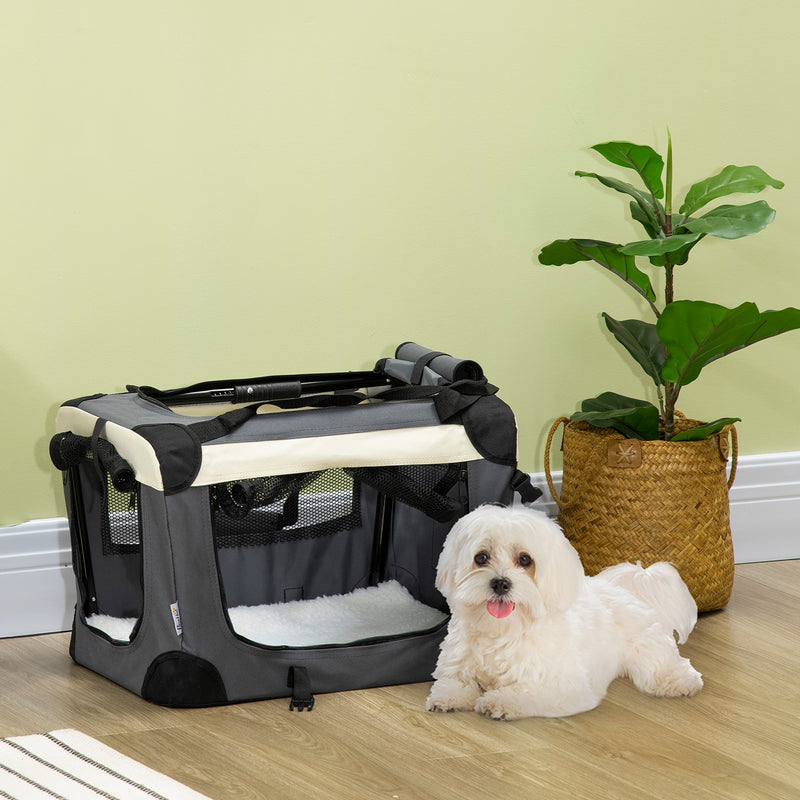 Foldable Pet Carrier with Soft Cushion Ideal for Small Dogs and Cats 51cm, Grey
