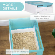 Light Blue Hooded Cat Litter Box with Scoop and Front Entry Portable Pet Toilet