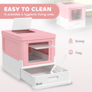 Pink Hooded Cat Litter Box With Scoop Portable Front Entry Pet Toilet by PawHut