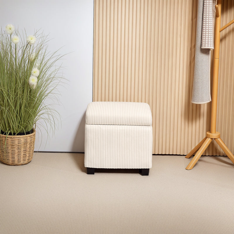 Beige Corduroy Square Storage Ottoman Stool with Removable Lid and Legs 40cm by HOMCOM