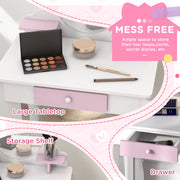 Wooden Kids Bedroom Furniture Set with Bed and Dressing Table for Ages 3 to 6 Years, Pink Bunny Design