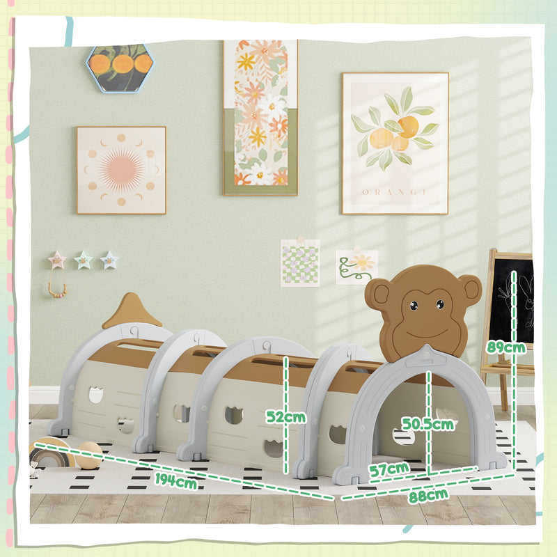 Brown Monkey Design Kids Play Tunnel for Crawling and Climbing Age 3-6 by AIYAPLAY