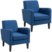 Set of 2 Upholstered Armchairs with Wooden Legs Ideal for Living Room or Bedroom Blue