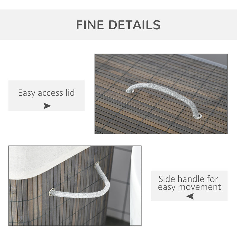 Grey 100L Collapsible Laundry Basket With Lid And Removable Lining For Dirty Clothes