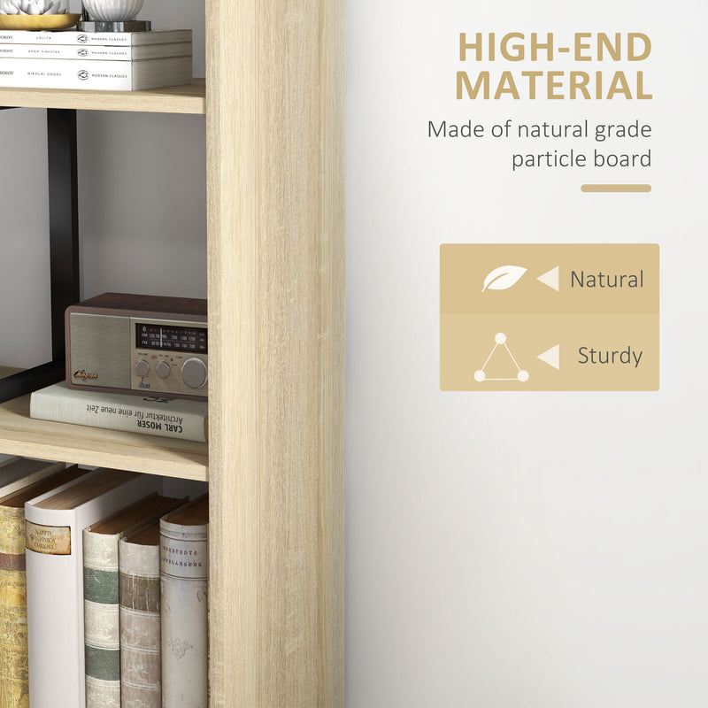 HOMCOM 5-Tier Bookcase, Wooden Ladder Bookshelf Display Stand, Oak AOSOM