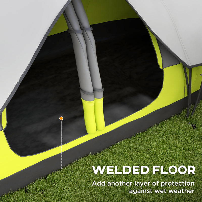 6 Person Waterproof 2 Room Family Camping Tent with Storage Pockets and Mesh Windows Yellow