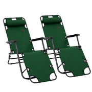 2 Pack Folding Sun Loungers with Adjustable Recline and Pillow for Garden or Camping Green AOSOM