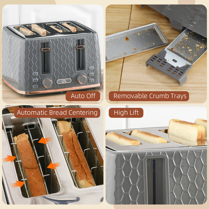 Grey Four Slice Honeycomb Toaster with Adjustable Browning Control by HOMCOM