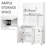 White Tall Kitchen Storage Cabinet With Countertop Drawers And Shelves 183cm High