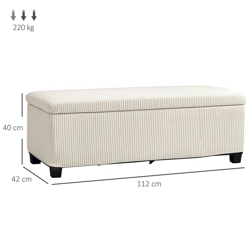 Beige Corduroy Storage Ottoman Bench with Removable Lid and Legs 112cm by HOMCOM