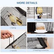 Metal Bird Cage for Finches and Canaries with Tray Swing Ring and Feeders, Grey