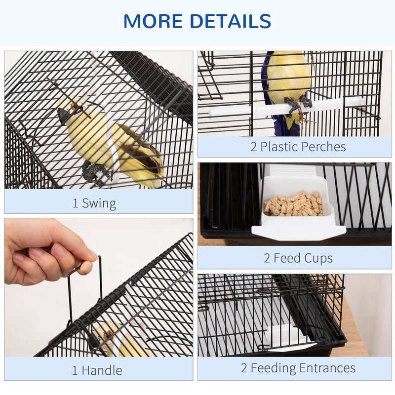 Metal Bird Cage for Finches and Canaries with Tray Swing Ring and Feeders, Grey