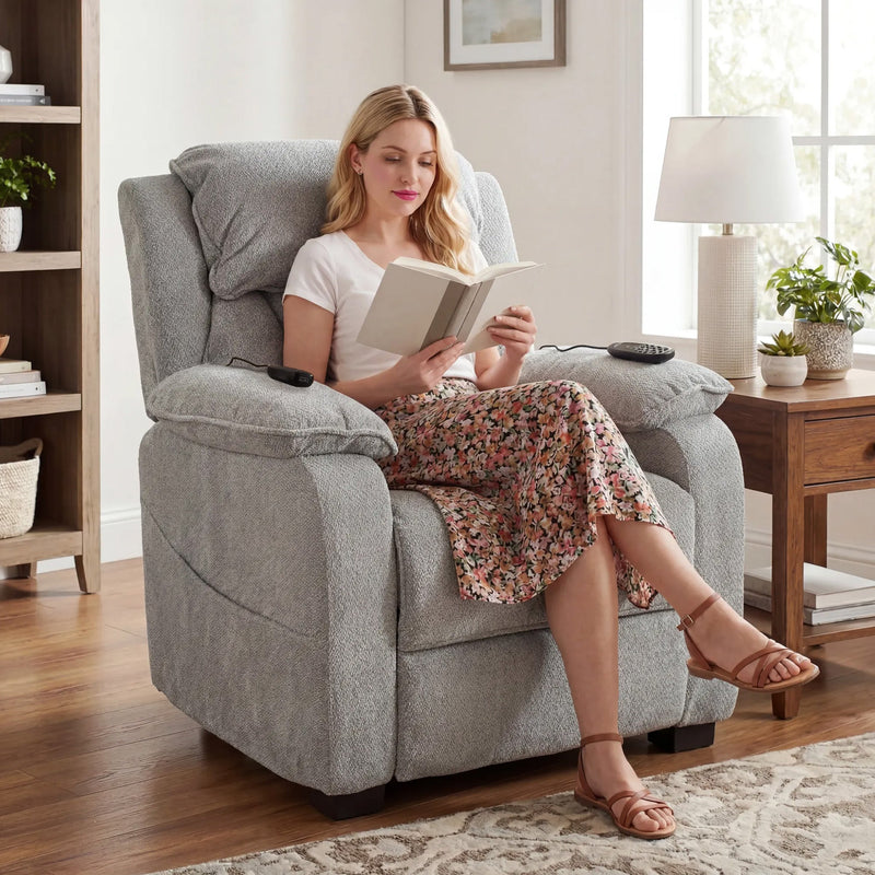 Electric Recliner Armchair Light Grey - angle view