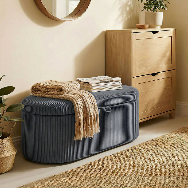 Storage Ottoman with Hidden Compartment and Padded Seat for Living Room or Bedroom Dark Grey Corduroy Homcom