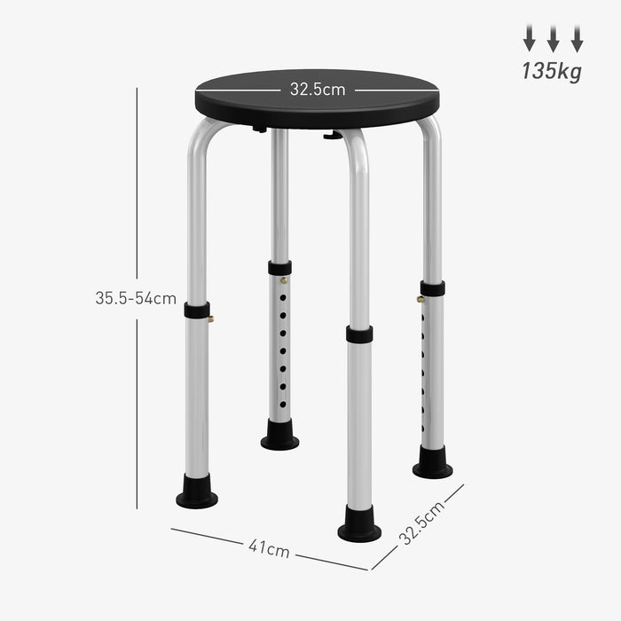 Black Height Adjustable Aluminium Shower Chair With Non Slip Feet for Elderly and Disabled by HOMCOM