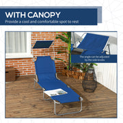 Set of 2 Blue Foldable Sun Loungers with 4 Position Adjustable Backrest and Sun Shade