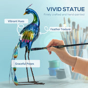 Metal Peacock Garden Ornament for Lawn or Patio Display Eye Catching Design Blue AOSOM