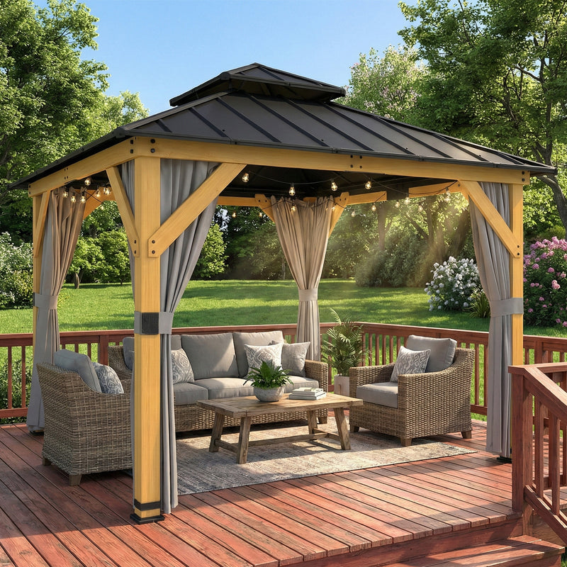 3x3m Wooden Garden Gazebo with Galvanised Steel Roof for Year Round Shelter and Privacy Natural Finish