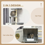 Enclosed Cat Litter Box with Bed and Scratching Posts for Indoor Cats, Grey