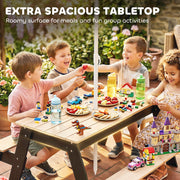 Kids Outdoor Table and Bench Set with Hidden Storage and Parasol for Tidy Garden Play Natural Wood Aiyaplay
