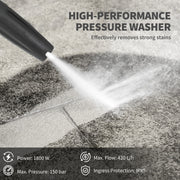 1800W High Pressure Washer 150 Bar with Adjustable Spray Nozzle and Hose Reel by Outsunny AOSOM