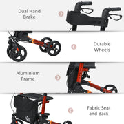 Folding Lightweight Rollator Walker with Seat Backrest Storage Bag and Brakes Red AOSOM