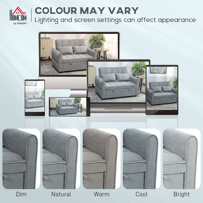 Sofa Bed, 3 in 1 Dark Grey 2 Seater Pull Out Sofa Bed With Adjustable Backrest And Pillows For Small Spaces