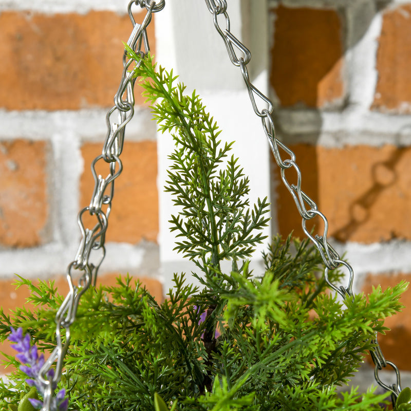 Set of 2 Artificial Hanging Lavender Flower Pots for Garden or Balcony Display Purple