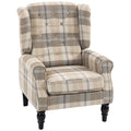 Accent Chair with High Back and Deep Padding for Relaxing in Living Room or Bedroom Khaki Plaid