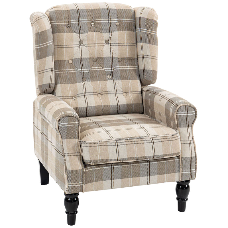 Accent Chair with High Back and Deep Padding for Relaxing in Living Room or Bedroom Khaki Plaid