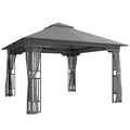 3.3 x 3.3m Metal Gazebo with Mesh Sides for Cool Shaded Outdoor Relaxing and Dining, UPF50+ Dark Grey Outsunny