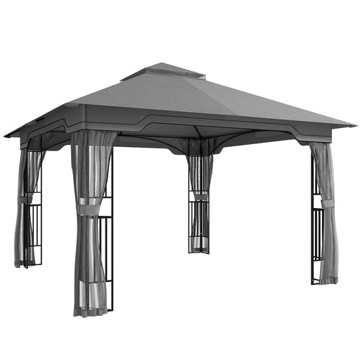 3.3 x 3.3m Metal Gazebo with Mesh Sides for Cool Shaded Outdoor Relaxing and Dining, UPF50+ Dark Grey Outsunny