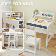 Kids Art Table and Chair Set with Storage Shelf and Drawers Ideal for Creative Play White AOSOM