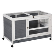 Elevated Wooden Rabbit Hutch with Slide Out Tray for Indoor Use Guinea Pig Cage Grey AOSOM