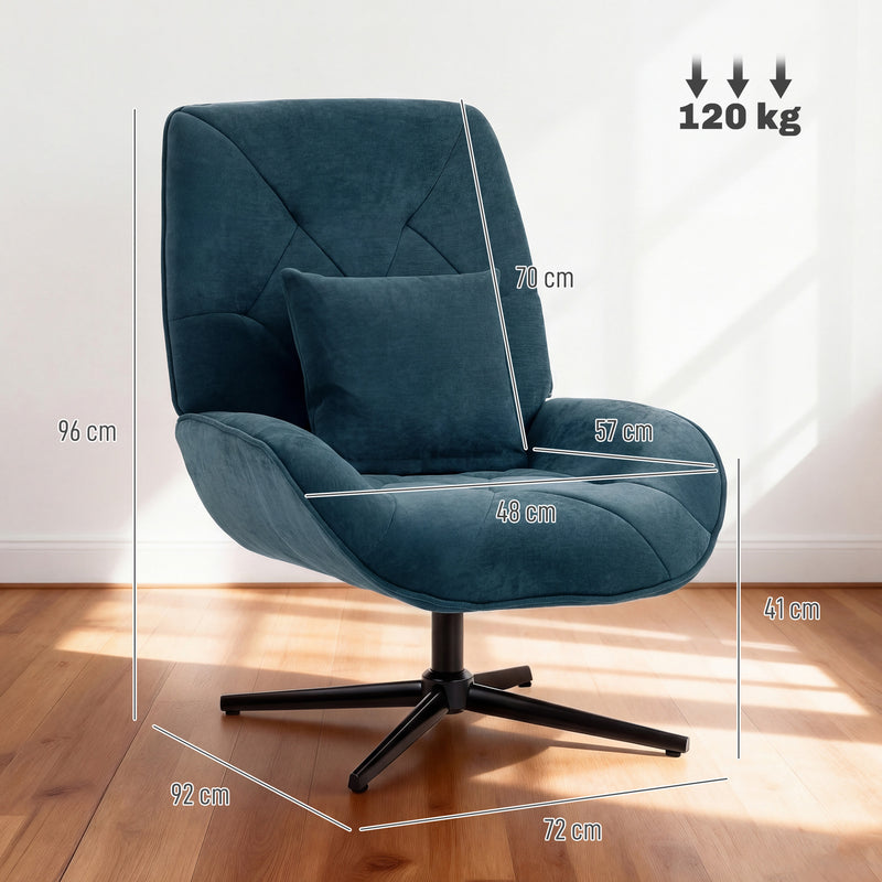 Accent Swivel Chair with High Back and Lumbar Support for Living Room or Bedroom Dark Green AOSOM