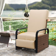 Brown Rattan Garden Recliner Chair With Cushion Side Tray And Footrest by Outsunny