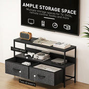 Black TV Stand Cabinet with 2 Foldable Fabric Storage Drawers Modern Entertainment Unit