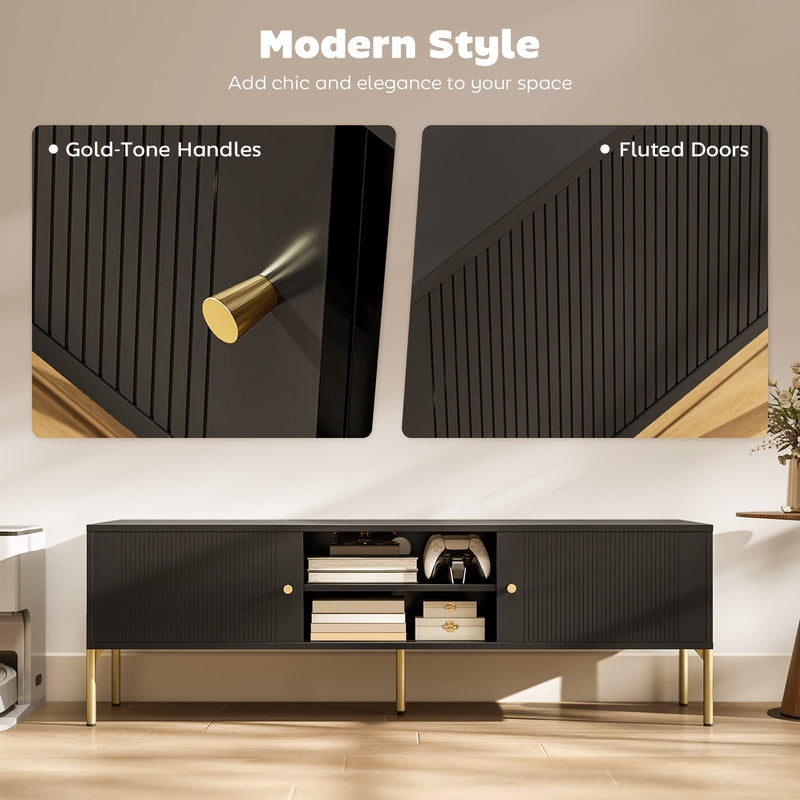 TV Stand with Cupboards and Open Shelves for Organised Living Room Black