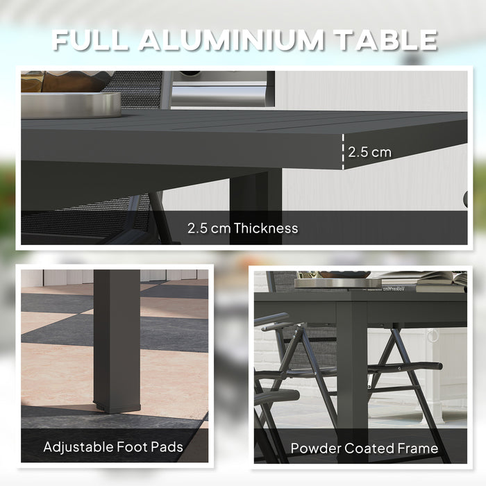 Grey Aluminium Extending Garden Table for 6 to 8 Seater with Slatted Top by Outsunny