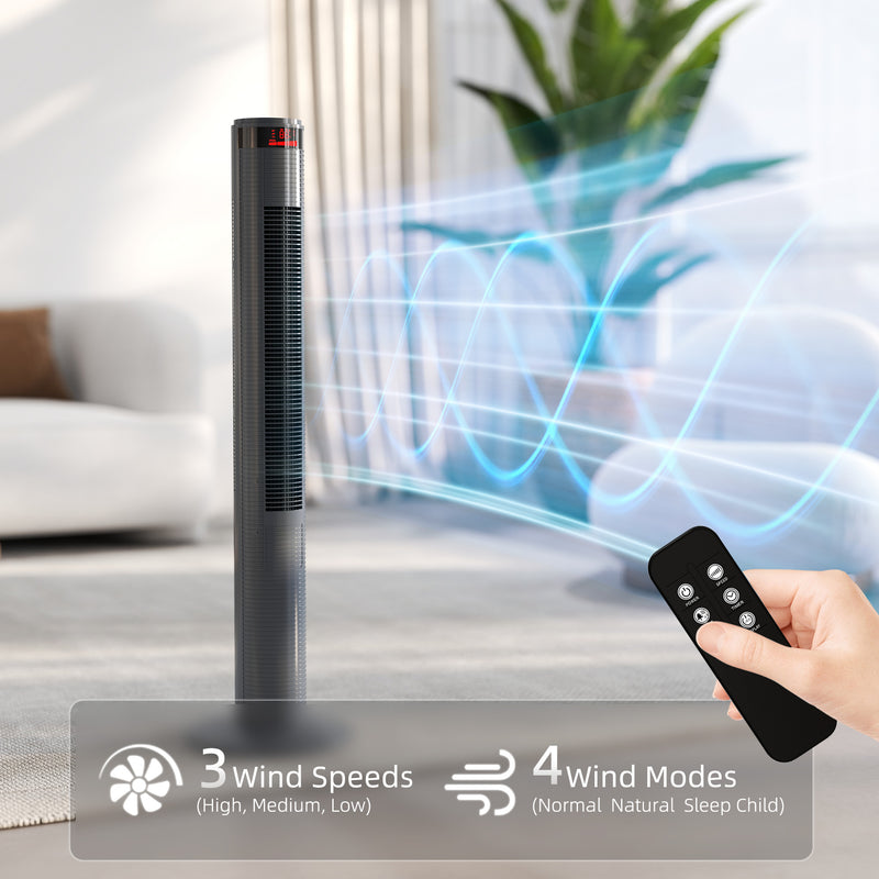 Tower Fan with Remote Control and Oscillation for Cooling Small Spaces Grey AOSOM