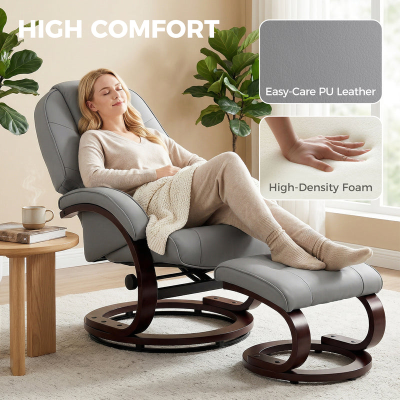 Recliner Chair and Footstool for Full Body Relaxation with Swivel Base Grey Homcom