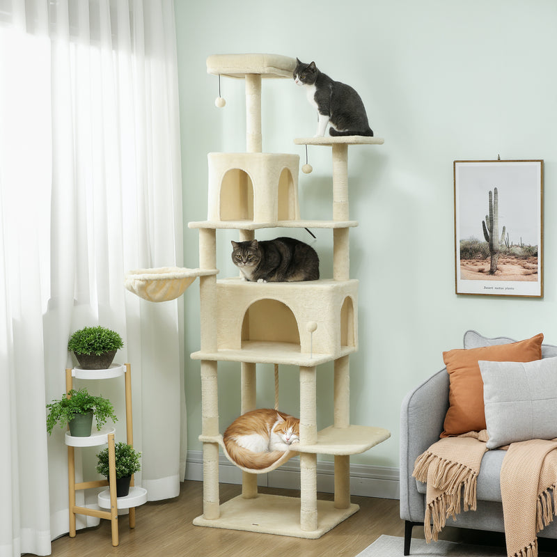 Cat Tower for 2 or 3 Cats with Multiple Platforms and Scratch Posts Beige and Cream White